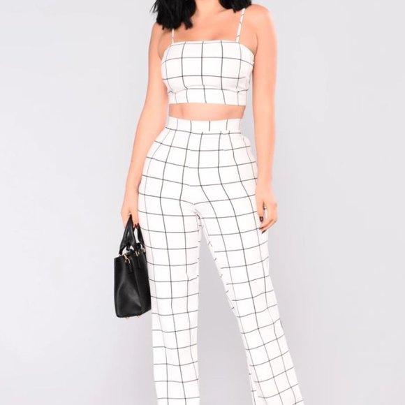 white pant set crop top